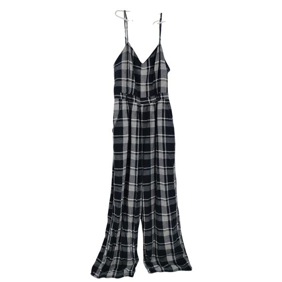 American Eagle Outfitters Pants - American Eagle Outfitters Black Gray Plaid Jumpsuit Belted Stretch Back Large